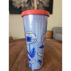 2017 Starbucks Venti Poppy Floral Flower Cold Coffee Cup Tumbler | 24oz